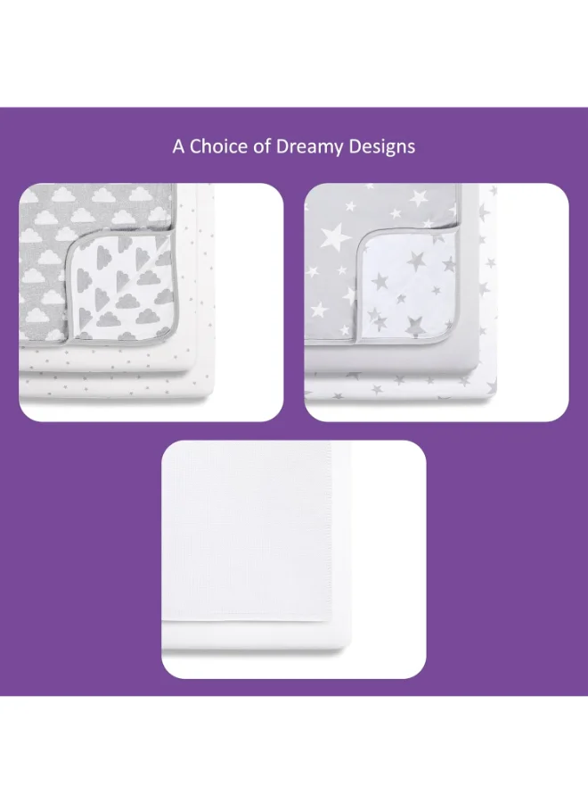 Snuz 3 Pieces Crib Bedding Set For Infant And Baby, Perfect Crib Starter Bedding Bundle, 100%Cotton , 1 X Blanket , 2 X Crib Sheets, Fitted Sheet Size:44 X 80Cm (Max.) , Blanket Size: 75 X 75Cm - Cloud Nine