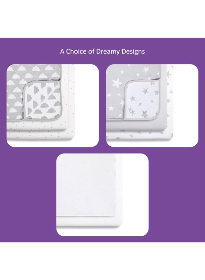 Snuz - 3 Pieces Crib Bedding Set For Infant And Baby, Perfect Crib Starter Bedding Bundle, 100%Cotton , 1 X Blanket , 2 X Crib Sheets, Fitted Sheet Size:44 X 80Cm (Max.) , Blanket Size: 75 X 75Cm - Cloud Nine - Image 1