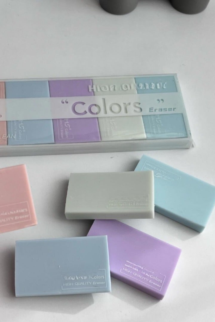 DOMS Colorful Plastic Eraser Set – 5 Pieces in Assorted Colors, Practical Design for Students and Artists - Image 1