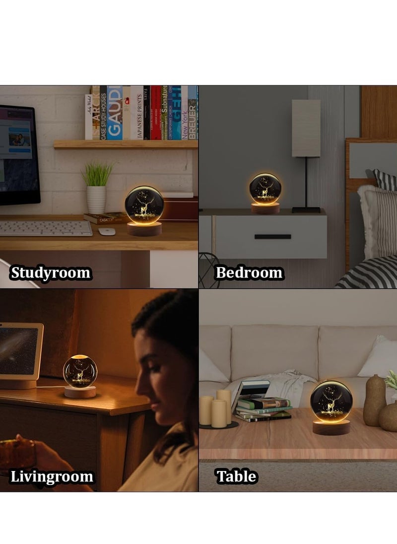 Plan A - 3D Crystal Crystal LED Light Up Crystal with Elegant Wooden Base, USB Powered Gift or Night Lamp for Desk and Table, Warm Light and Quiet Atmosphere (Rotating Wheel) - Image 1