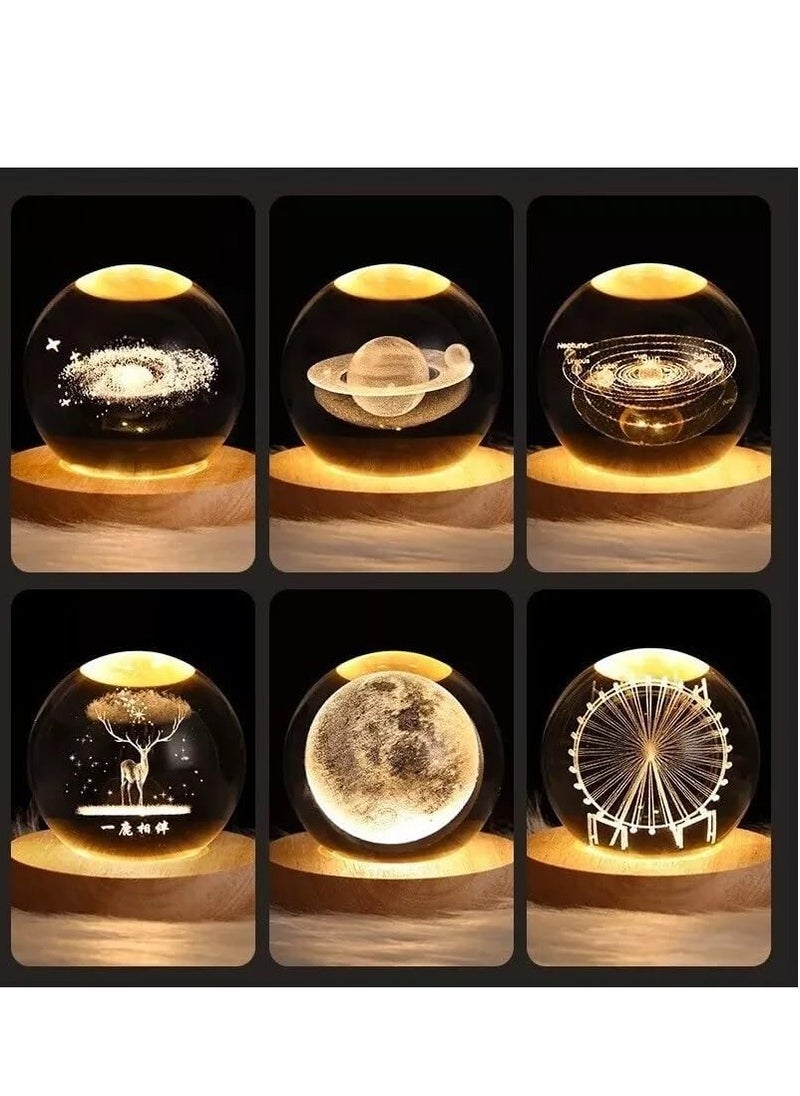 Plan A - 3D Crystal Crystal LED Light Up Crystal with Elegant Wooden Base, USB Powered Gift or Night Lamp for Desk and Table, Warm Light and Quiet Atmosphere (Rotating Wheel) - Image 1