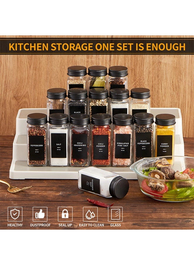 Glass Food Storage Containers - 120ml Square Glass Spice Jars Set (24-Pack) with Black Airtight Lids, Includes Funnel, Brush, Labels & Pen - Image 3