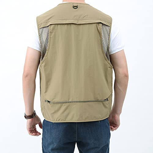 Perbai Men's Black Utility Fishing Vest Outdoor Summer Lightweight Work Photo Safari Cargo Vest(Khaki-M) - Image 5