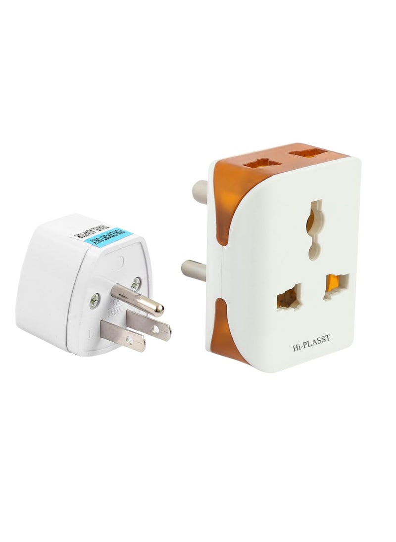 HI PLASST PINS N PLUGS HiPlasst US to India Converter Plug India to UK Plug AdapterJapan Plug 3pin Multiplug Combo 1 pc Each for Type B Sockets in North America US Mexico Brazil Canada Thailand  - Image 1