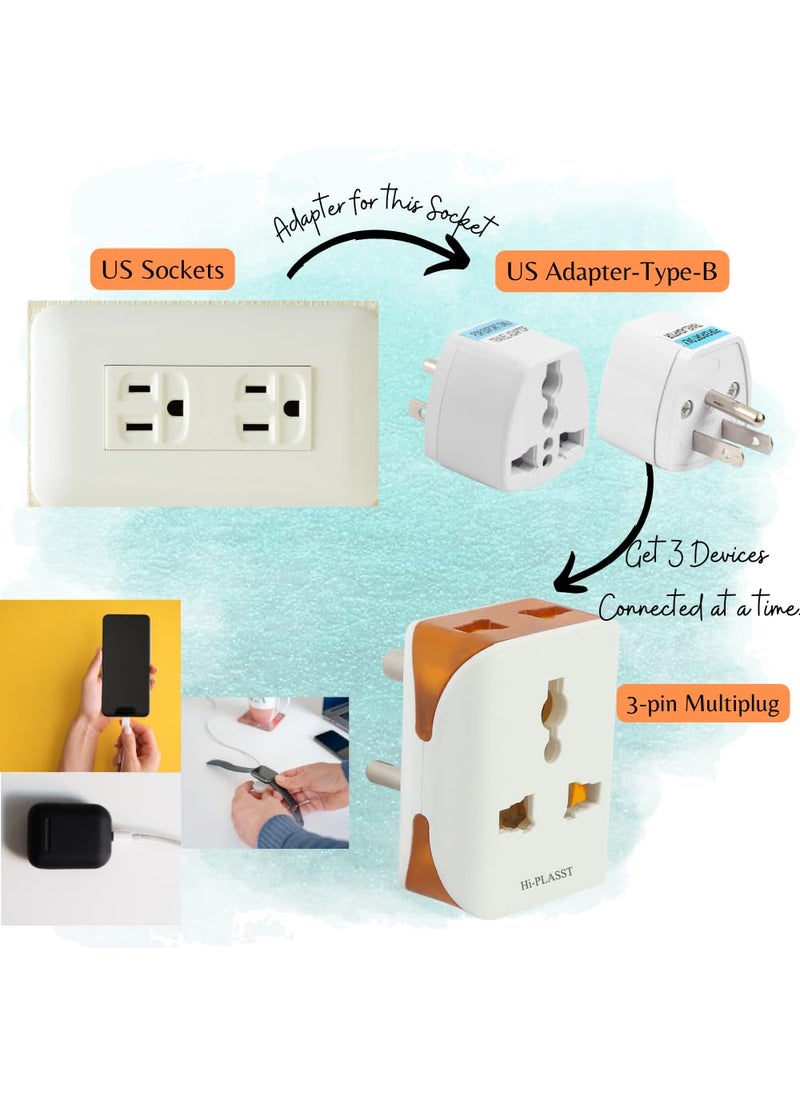 HI PLASST PINS N PLUGS HiPlasst US to India Converter Plug India to UK Plug AdapterJapan Plug 3pin Multiplug Combo 1 pc Each for Type B Sockets in North America US Mexico Brazil Canada Thailand  - Image 2
