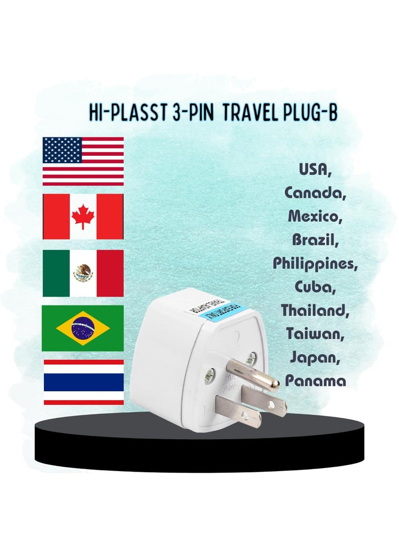 HI PLASST PINS N PLUGS HiPlasst US to India Converter Plug India to UK Plug AdapterJapan Plug 3pin Multiplug Combo 1 pc Each for Type B Sockets in North America US Mexico Brazil Canada Thailand  - Image 4