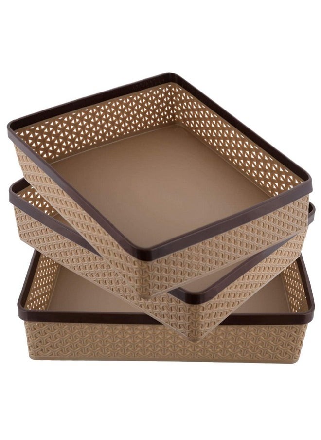 Kuber Industries Kuber Industries A4 Office Paper Tray|Stationery Office Storage Organizer|Paper Tray|File Tray|Basket For Storage|Pack of 3 (Brown)  - Image 1