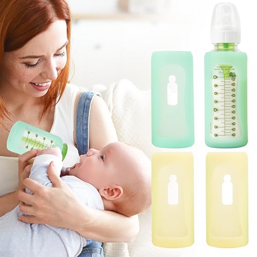 PUREKRA 4PCS Silicone Baby Bottle Sleeves for Dr. Brown Bottles 8 oz, Silicone Bottle Covers Replacement for Dr. Brown Glass Bottles, Narrow Sleeve with a Cutout, Dishwasher/Freezer/Microwave Safe - Image 1