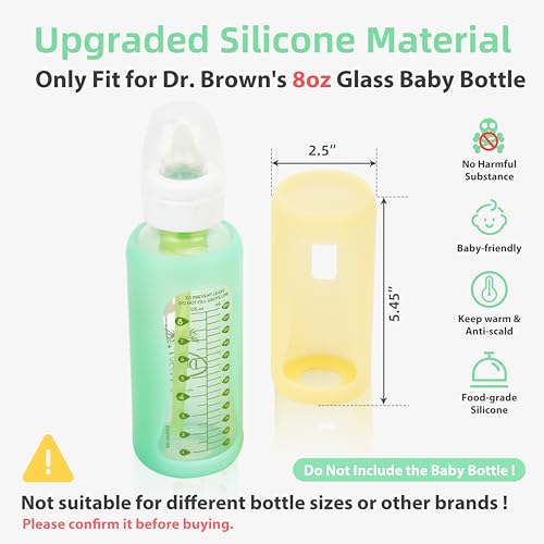 PUREKRA 4PCS Silicone Baby Bottle Sleeves for Dr. Brown Bottles 8 oz, Silicone Bottle Covers Replacement for Dr. Brown Glass Bottles, Narrow Sleeve with a Cutout, Dishwasher/Freezer/Microwave Safe - Image 2