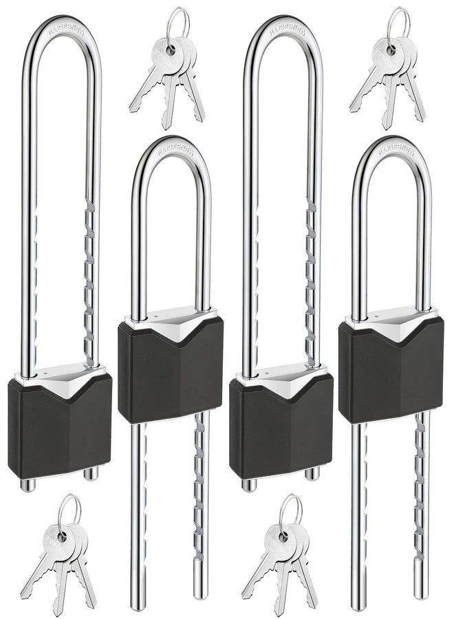 Photect 4 Pcs Long Shackle Padlock with Key 2 Inch Solid Brass Removable Adjustable Length Black Shackle for Gates, Cabinets, Motorcycle, Bike Lock - Image 1