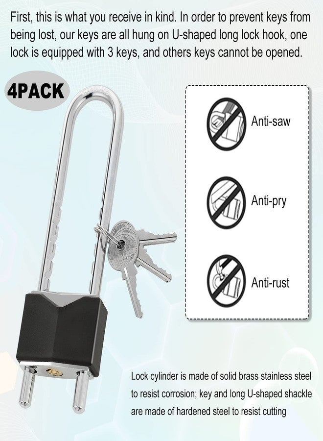 Photect 4 Pcs Long Shackle Padlock with Key 2 Inch Solid Brass Removable Adjustable Length Black Shackle for Gates, Cabinets, Motorcycle, Bike Lock - Image 4