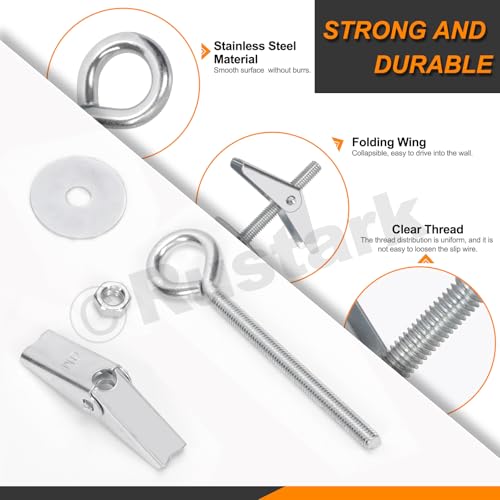 Rustark 30Pcs M4 M6 Toggle Bolts Assortment Kit Toggle Anchors Spring Toggle Wing Bolts Heavy Duty Eye Bolt and Ceiling Hooks Butterfly Toggle Anchors for Drywall Hanging Plants - Image 4