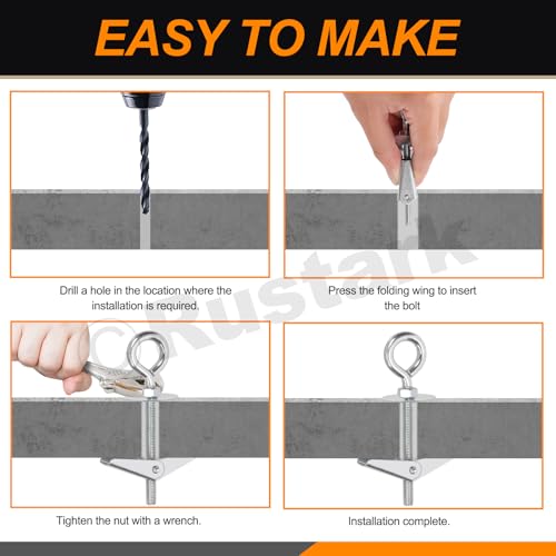 Rustark 30Pcs M4 M6 Toggle Bolts Assortment Kit Toggle Anchors Spring Toggle Wing Bolts Heavy Duty Eye Bolt and Ceiling Hooks Butterfly Toggle Anchors for Drywall Hanging Plants - Image 5