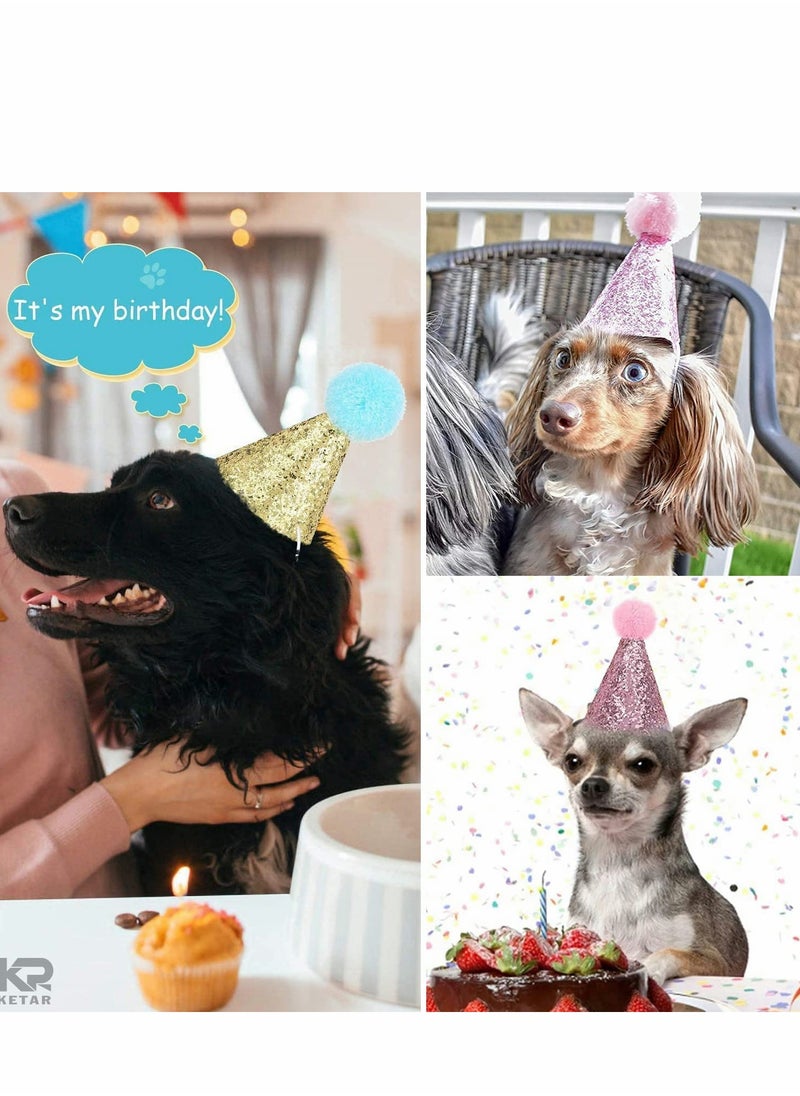 Generic Cat Birthday Hat and Dog Hat, 2 Pieces Cute Reusable Pet Headwear, Decorations for Parties - Party Supplies(Gold Pink)  - Image 2