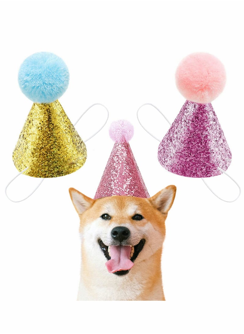 Generic Cat Birthday Hat and Dog Hat, 2 Pieces Cute Reusable Pet Headwear, Decorations for Parties - Party Supplies(Gold Pink)  - Image 1