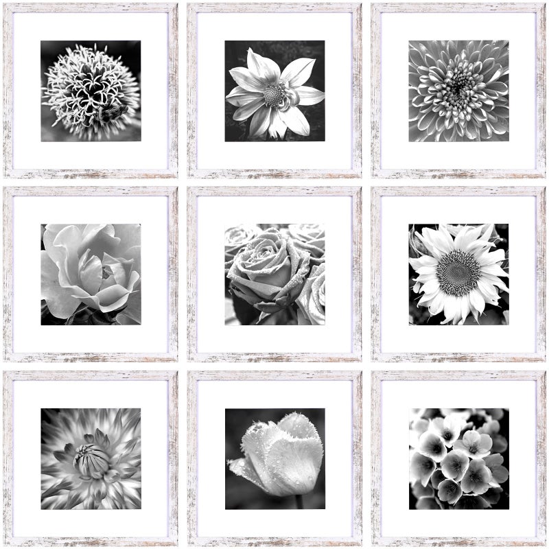 Yaetm 12x12 Picture Frame with Mat for 8x8 Set of 9 Square 12 x 12 Frames White Gallery Wall Frame 12x12 for Wall Hanging 9 pack Rustic White