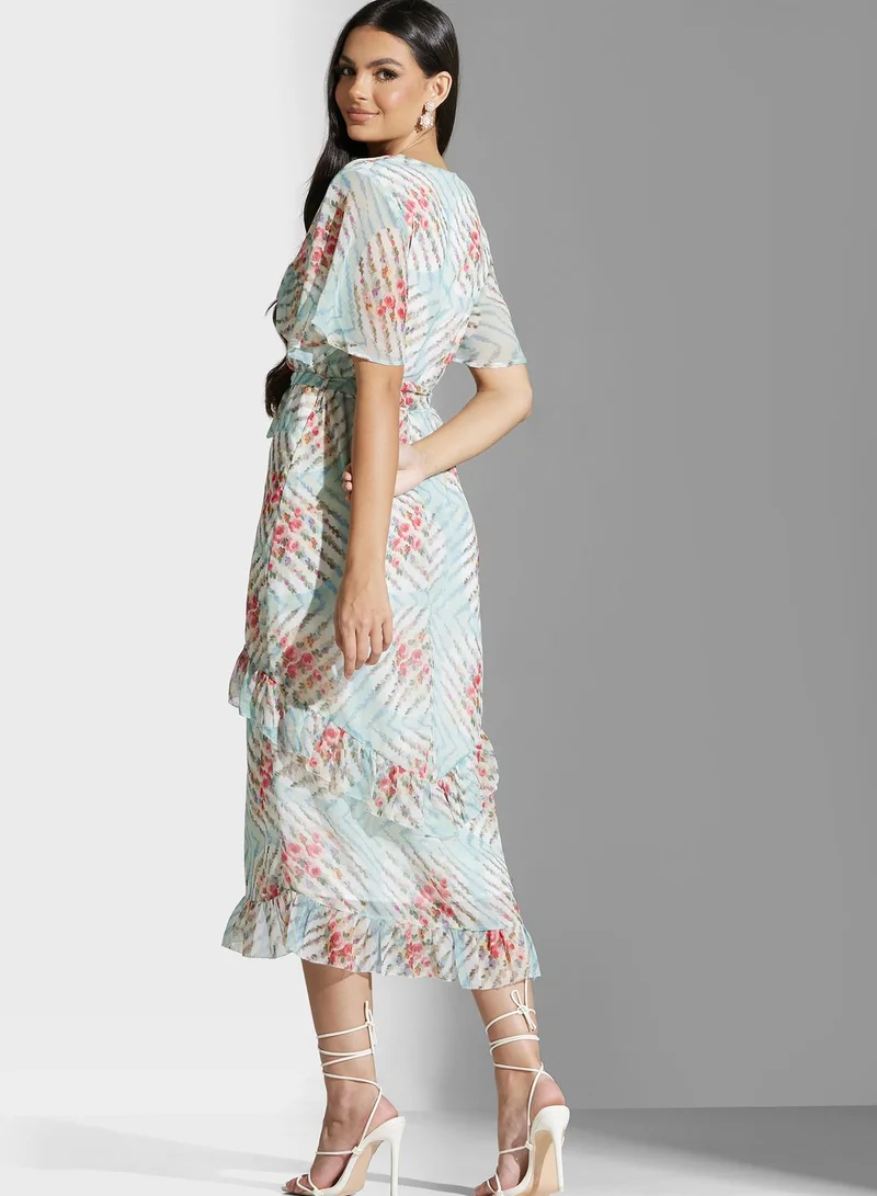 Hope & Ivy Floral Belted Ruffle Dress