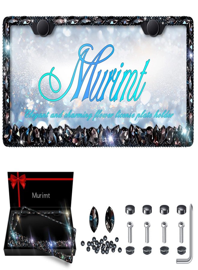 Murimt 2 Pack Bling License Plate Frame for Women Murimt Gem Diamond Rhinestone License Plate Frames Handcrafted Stainless Steel Bedazzled License Plate Cover | Holder High-End Gift Box（Black） - Image 1