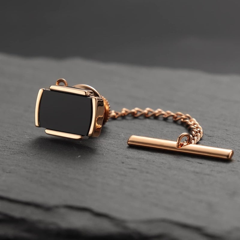 HAWSON Black Stone Tie Tack for Men Tie Pin with Chain for Wedding Birthday Anniversary Party - Image 4