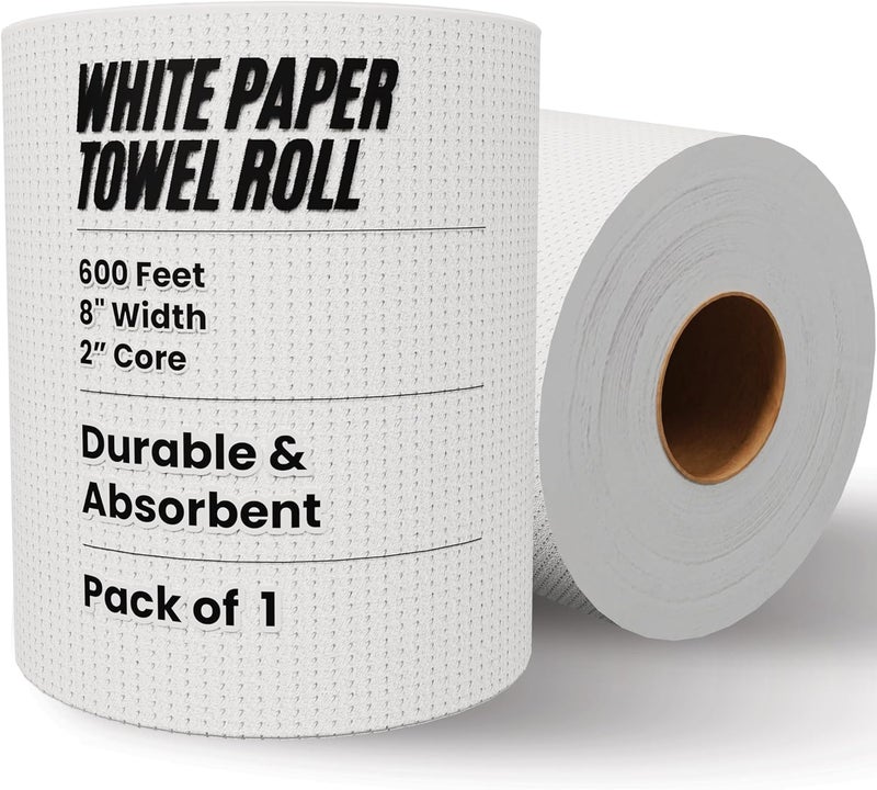 RestaurantwarePaper Towel Roll 600 x 1 Roll Long Paper Towel 8 Wide Hand Towel Roll 1 Ply Universal Dispenser 2 Core Hardwound High Absorbency Everyday Use For Commercial Washroom White - Image 1