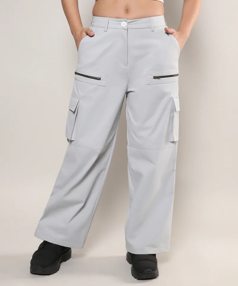 كامبوس سوترا بنطلون نسائي رمادي قمر بقصة مستقيمة بجيوب