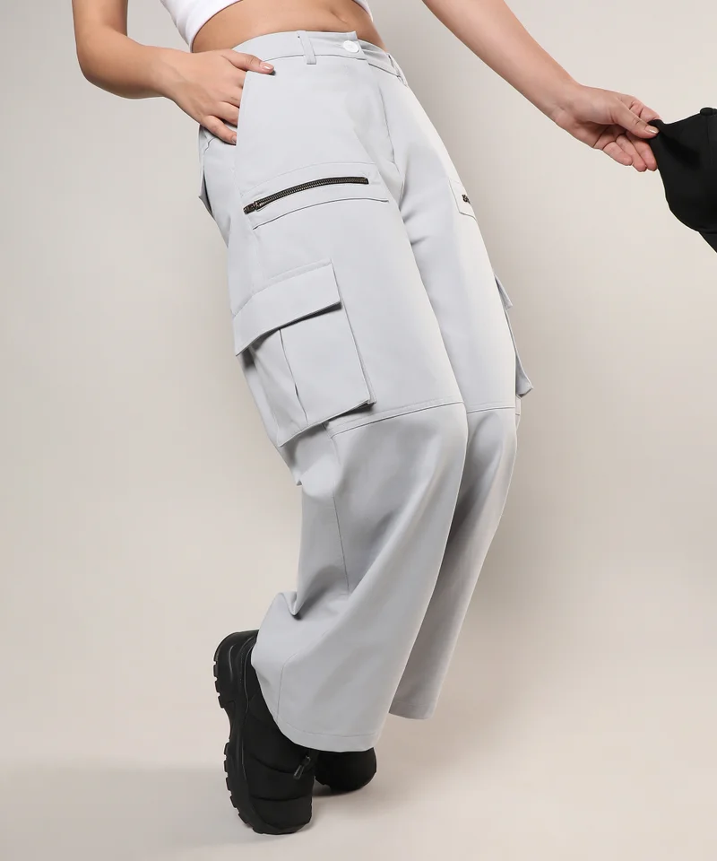 كامبوس سوترا بنطلون نسائي رمادي قمر بقصة مستقيمة بجيوب