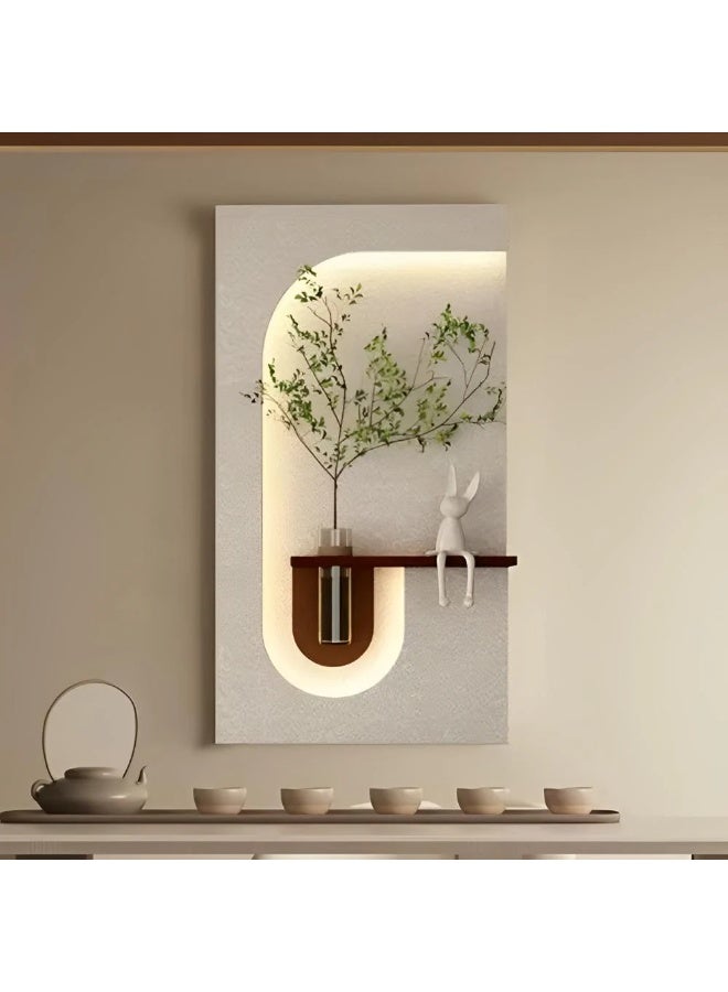 Gardenia Reflection Plate – Hidden Light Wall Art with Rose Glass Bowl and Remote Control  – Elegant Illuminated Decorative Panel for Living Room, Entrance, or Bedroom – Premium Wood Design with Glass Vase (Sugar Branches Rose) - Image 1