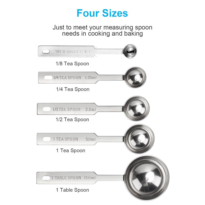 OstWony 5PCS OstWony Measuring Spoons Set, Includes 1/8 tsp, 1/4 tsp, 1/2 tsp, 1 tsp, 1 tbsp, Food Grade Stainless Steel measuring cups, Tablespoon and Teaspoon for Measure - Image 2