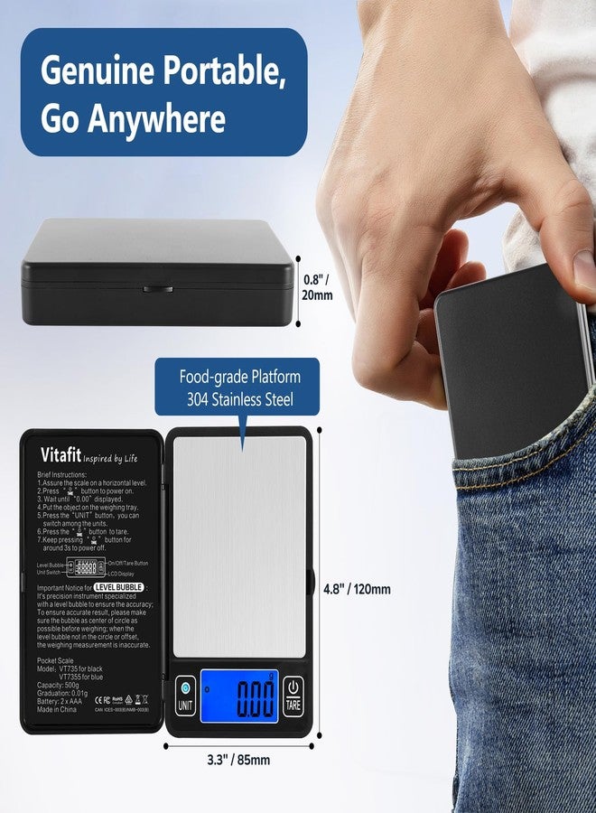 فيتافيت ميزان فيتافيت الرقمي 500 غرام بدقة 0.01 غرام، دقة عالية مضمونة بفضل ميزان الفقاعة المدمج، ميزان احترافي منذ عام 2001، ميزان جيب متعدد الاستخدامات: للمطبخ، الطعام، المجوهرات، المختبر، القهوة، أسود - Image 4