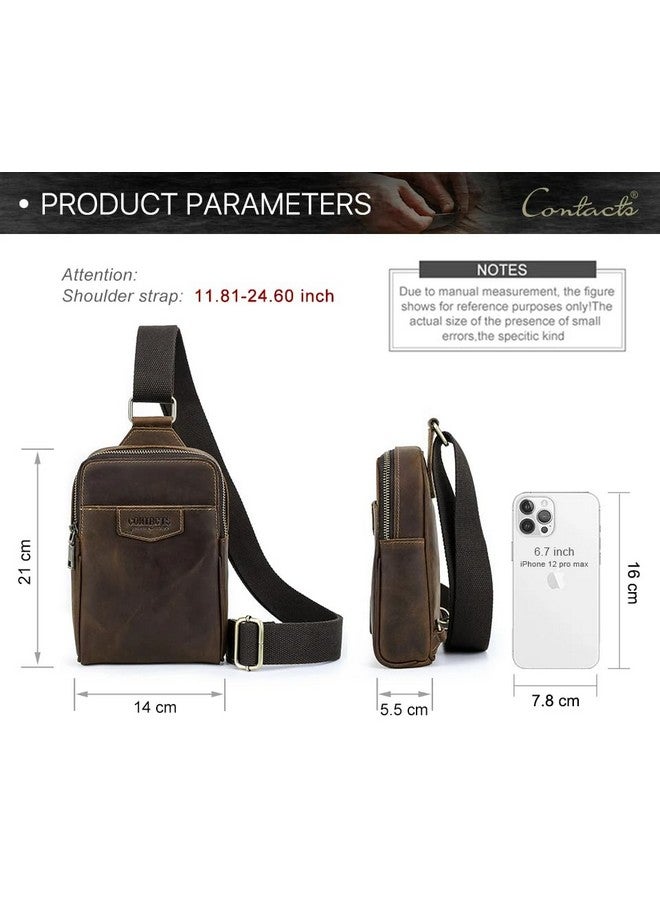 CONTACTS حقيبة س sling جلدية كاملة للرجال - حقيبة صدر صغيرة | حقيبة ظهر أنيقة للسفر للهاتف الجوال (بني صيد) - Image 5