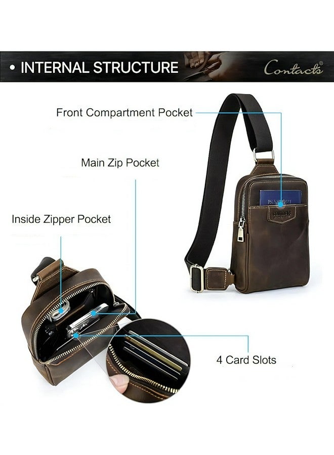 CONTACTS حقيبة س sling جلدية كاملة للرجال - حقيبة صدر صغيرة | حقيبة ظهر أنيقة للسفر للهاتف الجوال (بني صيد) - Image 3