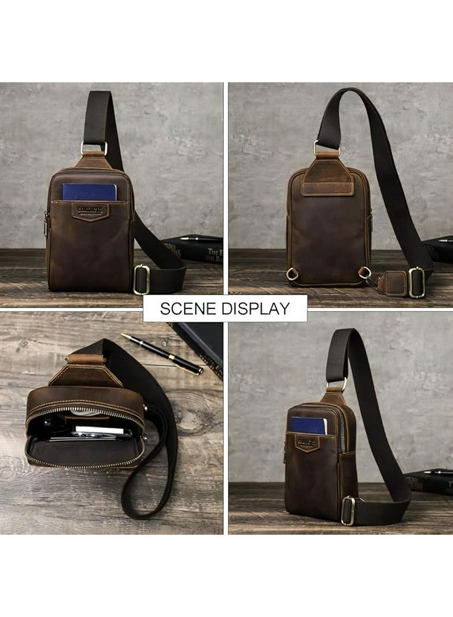 CONTACTS حقيبة س sling جلدية كاملة للرجال - حقيبة صدر صغيرة | حقيبة ظهر أنيقة للسفر للهاتف الجوال (بني صيد) - Image 4