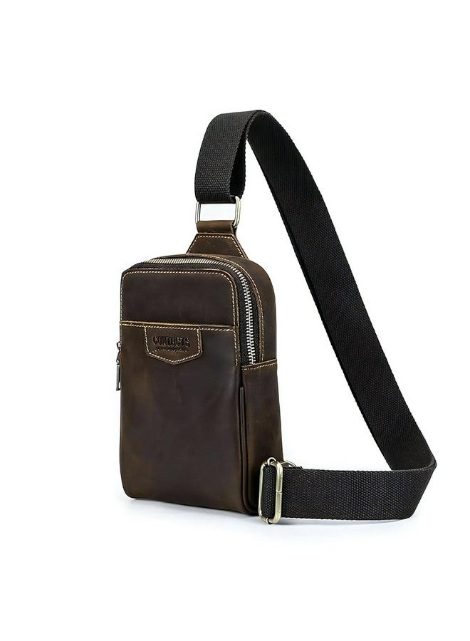 CONTACTS حقيبة س sling جلدية كاملة للرجال - حقيبة صدر صغيرة | حقيبة ظهر أنيقة للسفر للهاتف الجوال (بني صيد) - Image 1
