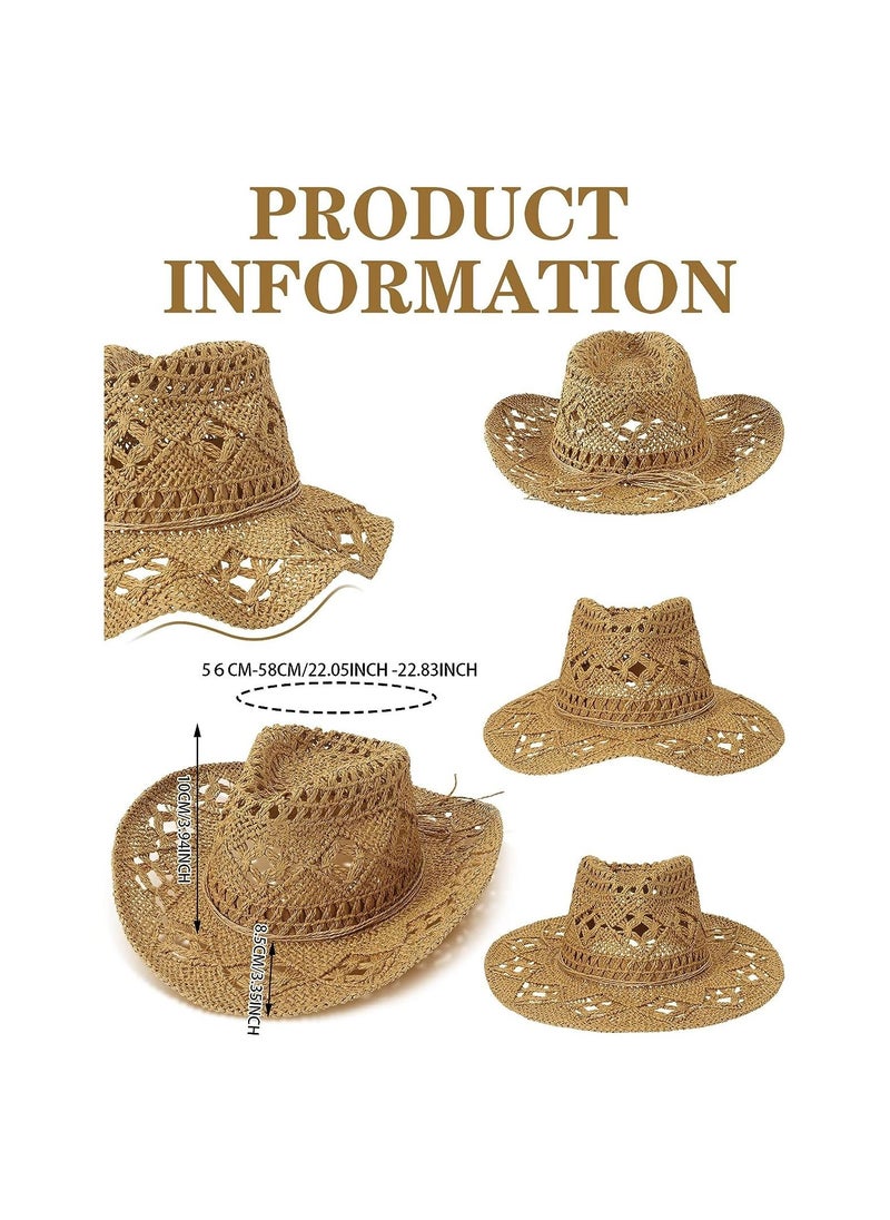 KASTWAVE - Straw Western Cowboy Hat for Women Men, Summer Wide Brim Cowgirl Hat Beach Adults Sun Hat for Travel Hiking Outdoor, 2 Pcs - Image 1