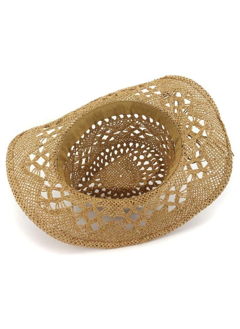 KASTWAVE - Straw Western Cowboy Hat for Women Men, Summer Wide Brim Cowgirl Hat Beach Adults Sun Hat for Travel Hiking Outdoor, 2 Pcs - Image 1