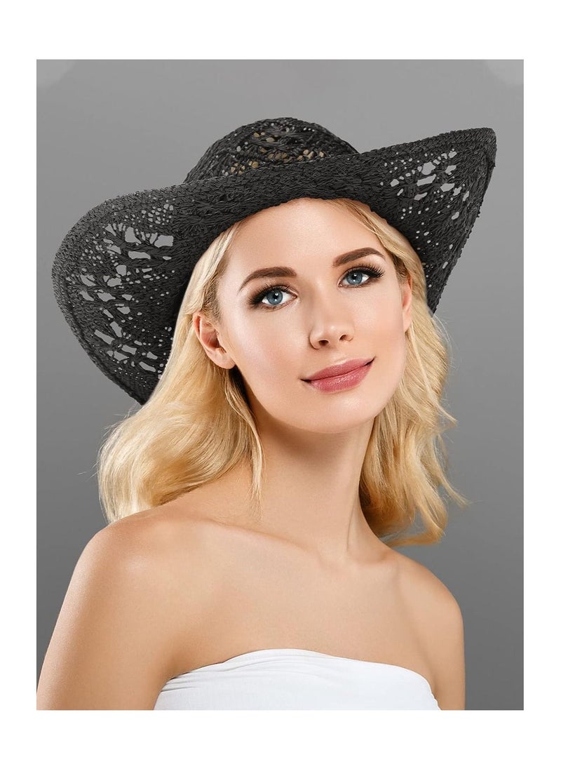 KASTWAVE - Straw Western Cowboy Hat for Women Men, Summer Wide Brim Cowgirl Hat Beach Adults Sun Hat for Travel Hiking Outdoor, 2 Pcs - Image 1