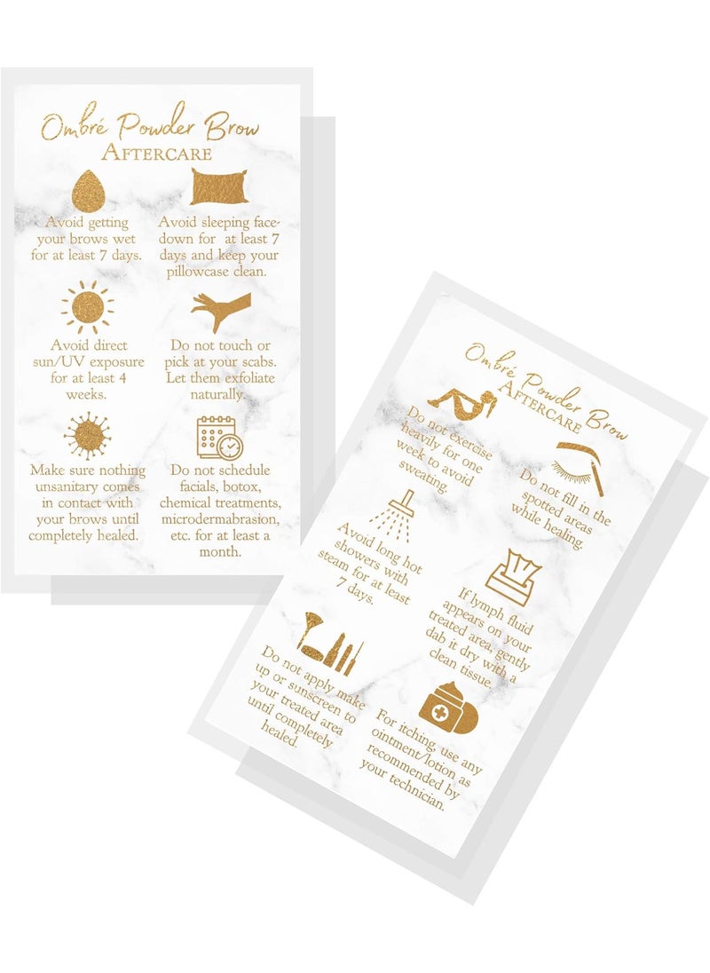Boutique Marketing LLC Ombre Powder Brow Aftercare Instructions Cards  50 Pack  Double Sided Size 2x35 inches Business Card  Marble Look and Gold Design 