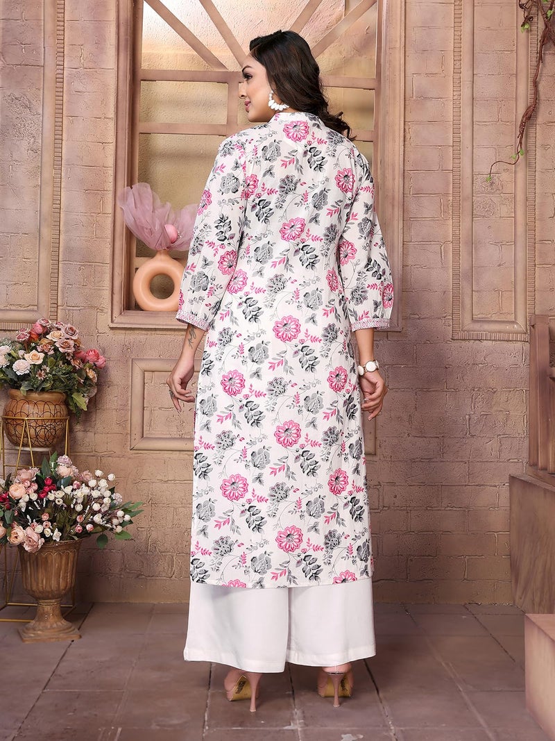 rangita Pink Cotton Calf Length Embroidered A-Line Kurti | Kurta for Women_M - Image 4