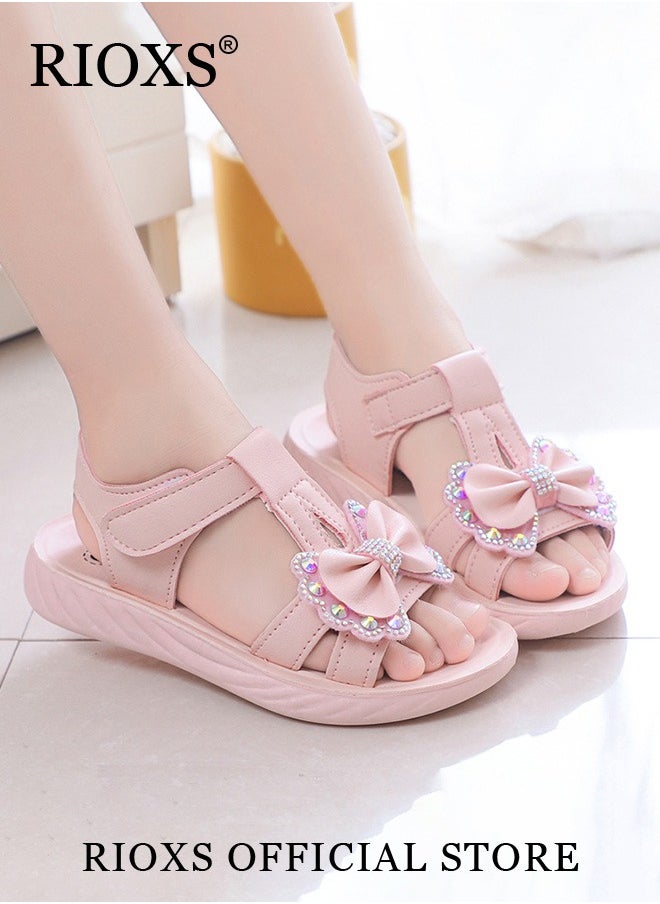 RIOXS Little Kids Girls Fashion Non-Slip Soft Sole Floral Sandals Princess Adjustable Shoes Lightweight Breathable Ankle Strap Sandals  - Image 2