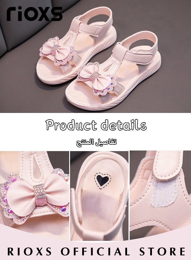 RIOXS Girls' Flat Sandals, Little Princess Floral Sandals, Fashion Bow Little Girls Flat Sandals, Kids' Open Toe Summer Flat Dress Shoes, Non-Slip Soft Sole Casual Sandals, Lightweight Butterfly Walking Sandals, Summer Sandals for Little/ Big Kids, Flower Girls Shoes for Wedding/ Party/ School/ Daily Wear, Stylish Vacation Sandals, Girls Footwear Pink - Image 4
