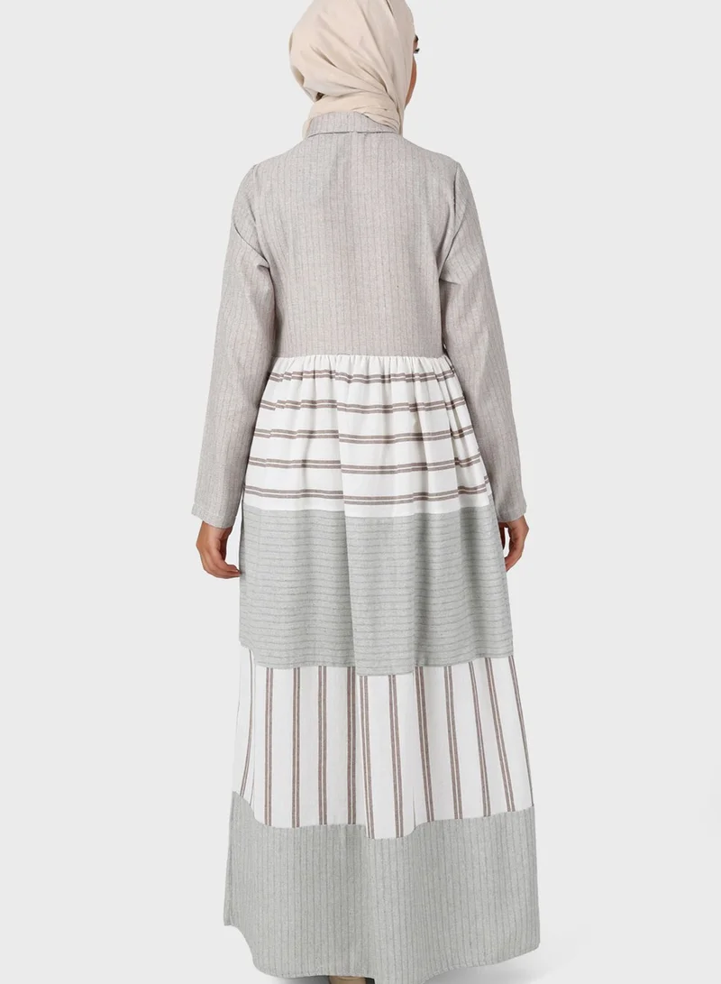 Tavin by Modanisa Button Down Color Block Dress