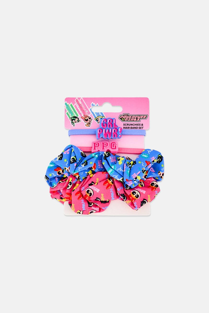 The Powerpuff Girls Kids Girl 4 Pcs Scrunchies And Hair Band Set, Multicolor - Image 1