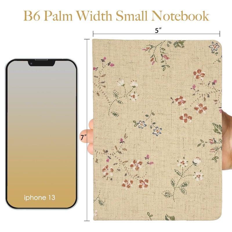 ipoul Floral Linen Journal, Similar Embroidered, Small Notebooks 5x7, Lay Flat Sketchbook, B6 Notebook, Hardcover, Lined & Unlined Notebook, Apricot - Image 5