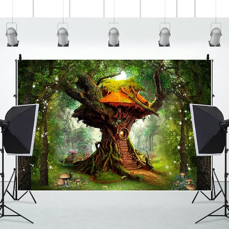 Renaiss 7x5ft Magic Tree House Backdrop Elf House Fairy Tale Princess Enchanted Wonderland Forest Photography Backgrounds Mushroom Girls Birthday Artistic Portrait Photoshoot Video Studio Props - Image 3