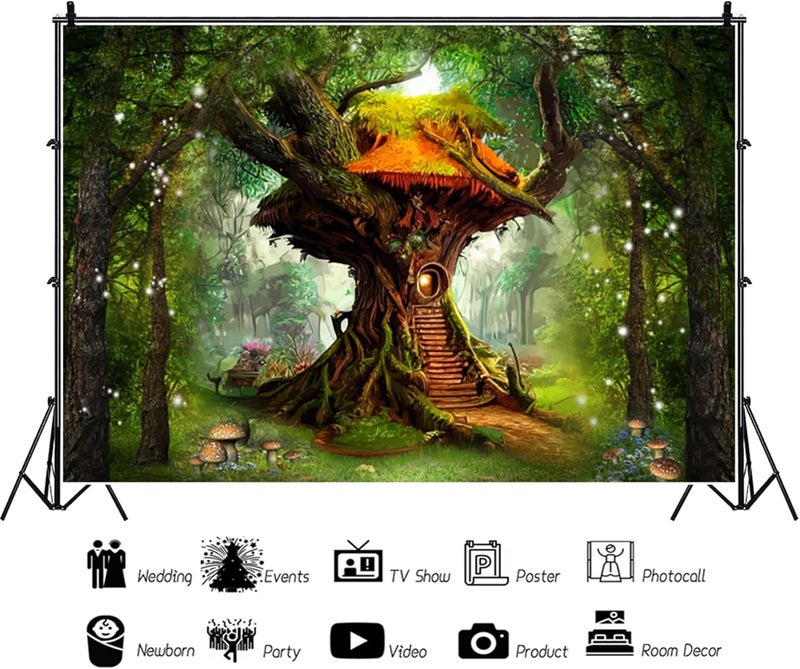 Renaiss 7x5ft Magic Tree House Backdrop Elf House Fairy Tale Princess Enchanted Wonderland Forest Photography Backgrounds Mushroom Girls Birthday Artistic Portrait Photoshoot Video Studio Props - Image 2
