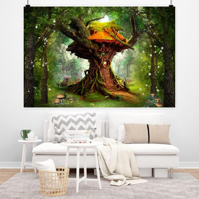 Renaiss 7x5ft Magic Tree House Backdrop Elf House Fairy Tale Princess Enchanted Wonderland Forest Photography Backgrounds Mushroom Girls Birthday Artistic Portrait Photoshoot Video Studio Props - Image 5