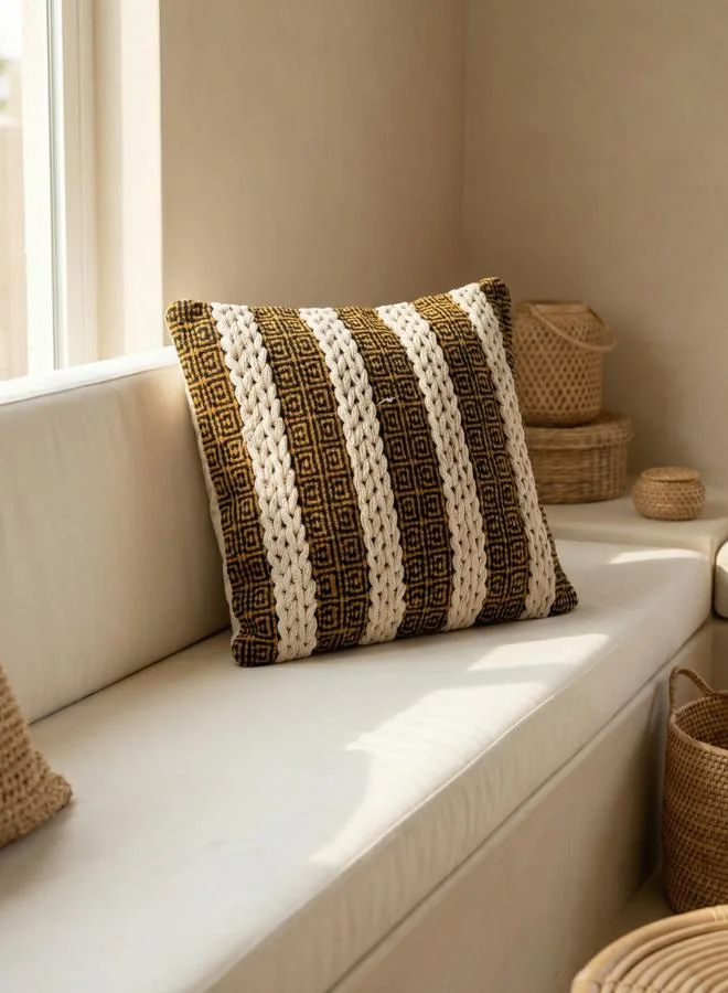 Sanskrutihomes Black Cotton Breathable Embroidered Square Cushion Cover, Medium