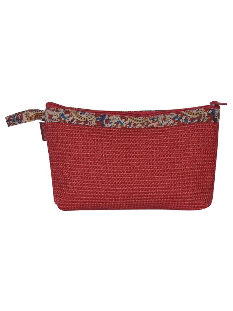 Jute Cottage Eco-Friendly Dobby Kalamkari Pouch 2 Zip Small Red Jute - Image 5