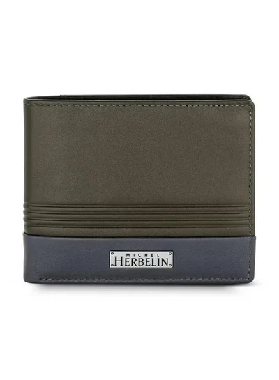 MICHEL HERBELIN Slim Wallet Olive Green for Men