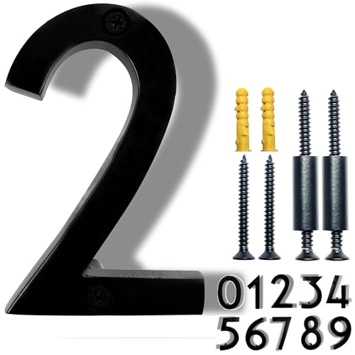 NACH Floating House Numbers, 4 inch Aluminum Black House Numbers for Outside - Number 2, Door Numbers with Mounting Hardware - Image 1